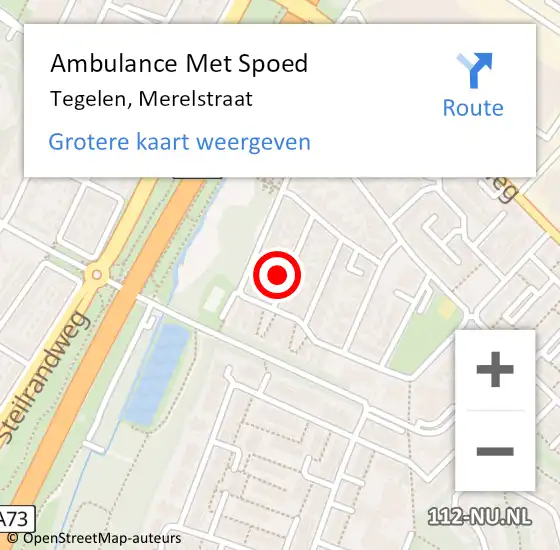 Locatie op kaart van de 112 melding: Ambulance Met Spoed Naar Tegelen, Merelstraat op 11 december 2016 01:25