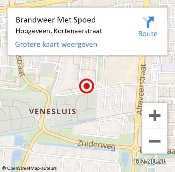 Locatie op kaart van de 112 melding: Brandweer Met Spoed Naar Hoogeveen, Kortenaerstraat op 11 december 2016 01:53