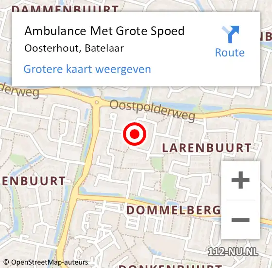 Locatie op kaart van de 112 melding: Ambulance Met Grote Spoed Naar Oosterhout, Batelaar op 11 december 2016 02:29