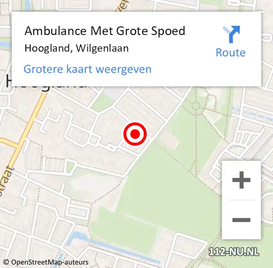 Locatie op kaart van de 112 melding: Ambulance Met Grote Spoed Naar Hoogland, Wilgenlaan op 11 december 2016 05:27