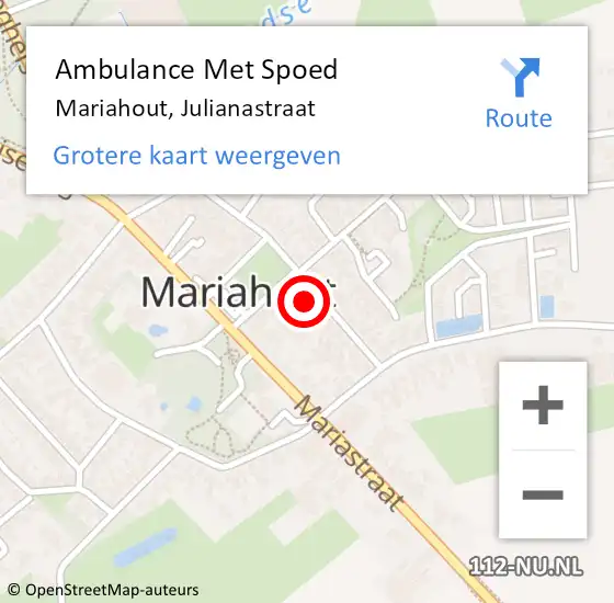 Locatie op kaart van de 112 melding: Ambulance Met Spoed Naar Mariahout, Julianastraat op 11 december 2016 06:04