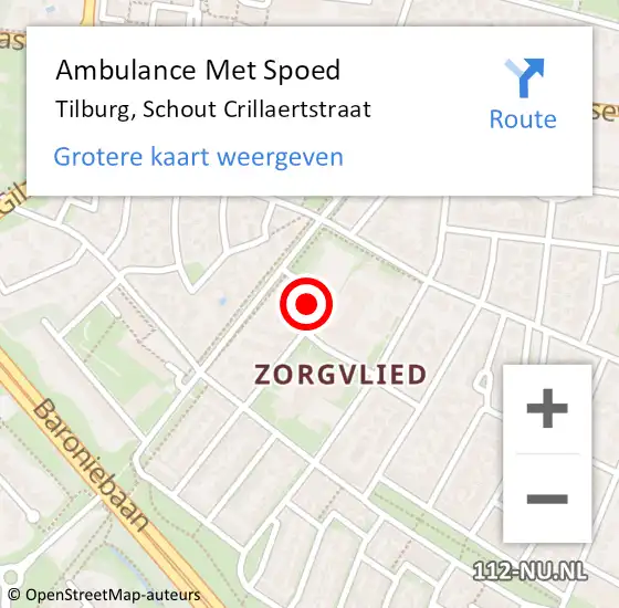 Locatie op kaart van de 112 melding: Ambulance Met Spoed Naar Tilburg, Schout Crillaertstraat op 11 december 2016 07:43