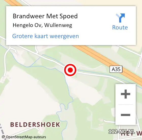 Locatie op kaart van de 112 melding: Brandweer Met Spoed Naar Hengelo Ov, Wullenweg op 11 december 2016 08:02