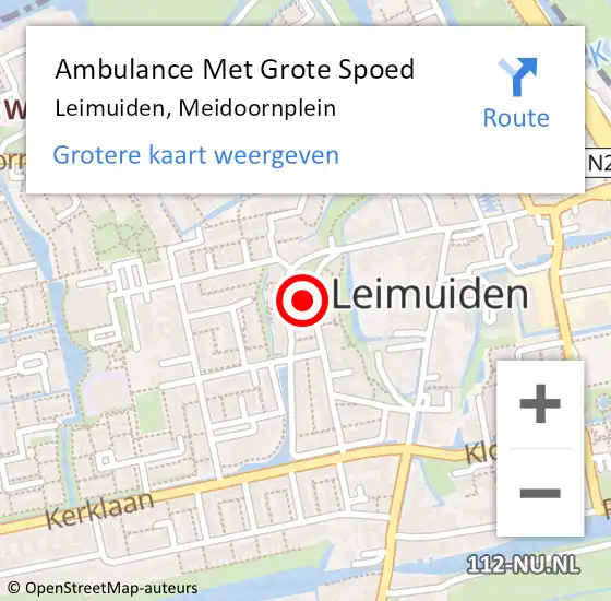 Locatie op kaart van de 112 melding: Ambulance Met Grote Spoed Naar Leimuiden, Meidoornplein op 11 december 2016 09:08