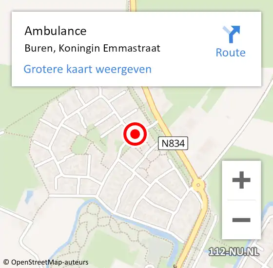 Locatie op kaart van de 112 melding: Ambulance Buren, Koningin Emmastraat op 4 januari 2014 03:02