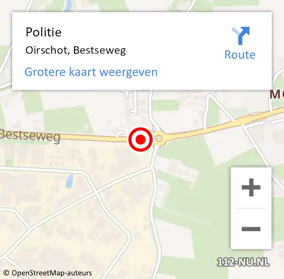 Locatie op kaart van de 112 melding: Politie Oirschot, Bestseweg op 11 december 2016 09:59