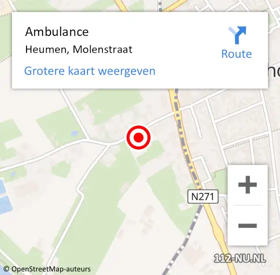 Locatie op kaart van de 112 melding: Ambulance Heumen, Molenstraat op 11 december 2016 10:31
