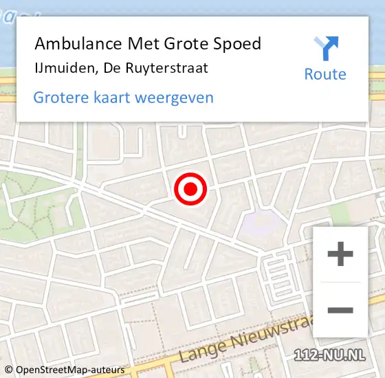 Locatie op kaart van de 112 melding: Ambulance Met Grote Spoed Naar IJmuiden, De Ruyterstraat op 11 december 2016 11:14