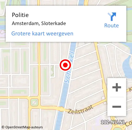 Locatie op kaart van de 112 melding: Politie Amsterdam, Sloterkade op 11 december 2016 11:18