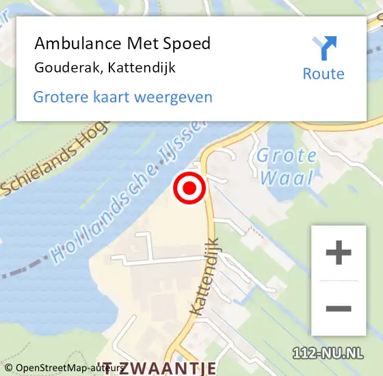 Locatie op kaart van de 112 melding: Ambulance Met Spoed Naar Gouderak, Kattendijk op 11 december 2016 11:32