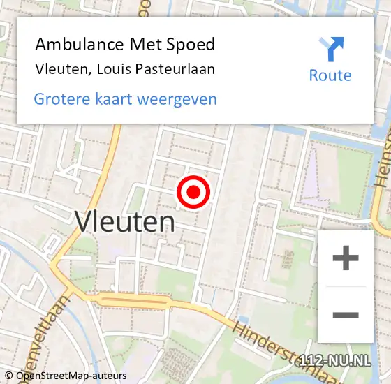 Locatie op kaart van de 112 melding: Ambulance Met Spoed Naar Vleuten, Louis Pasteurlaan op 11 december 2016 11:37