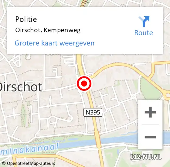 Locatie op kaart van de 112 melding: Politie Oirschot, Kempenweg op 11 december 2016 13:25