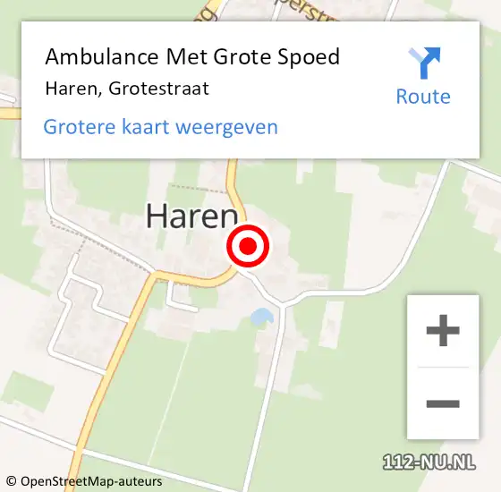 Locatie op kaart van de 112 melding: Ambulance Met Grote Spoed Naar Haren, Grotestraat op 11 december 2016 13:34