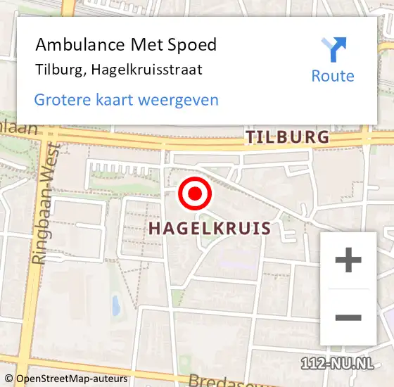 Locatie op kaart van de 112 melding: Ambulance Met Spoed Naar Tilburg, Hagelkruisstraat op 4 januari 2014 04:11