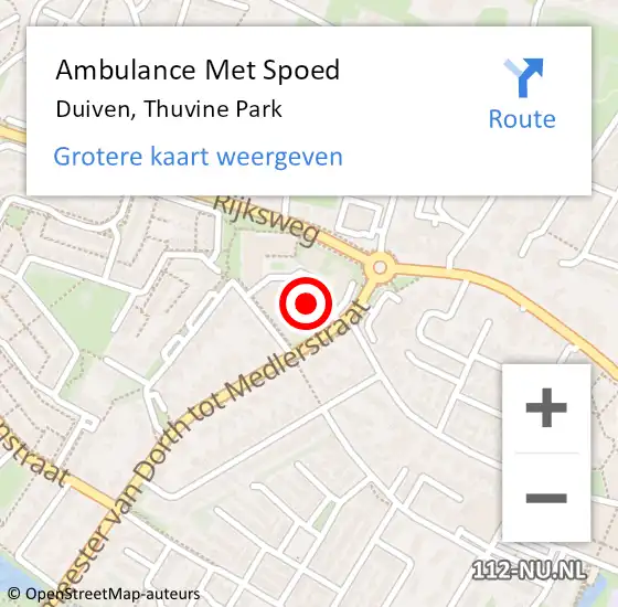 Locatie op kaart van de 112 melding: Ambulance Met Spoed Naar Duiven, Thuvine Park op 11 december 2016 14:32