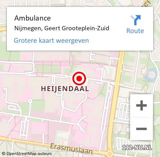 Locatie op kaart van de 112 melding: Ambulance Nijmegen, Geert Grooteplein-Zuid op 11 december 2016 14:34