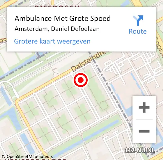 Locatie op kaart van de 112 melding: Ambulance Met Grote Spoed Naar Amsterdam, Daniel Defoelaan op 11 december 2016 14:36