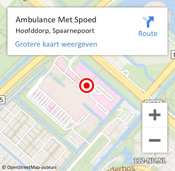 Locatie op kaart van de 112 melding: Ambulance Met Spoed Naar Hoofddorp, Spaarnepoort op 11 december 2016 14:37