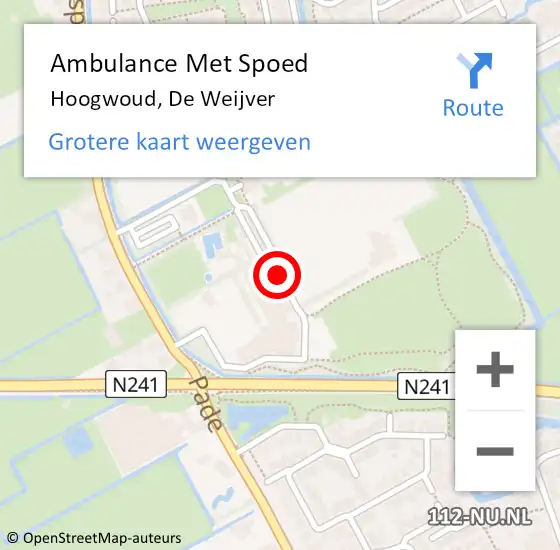 Locatie op kaart van de 112 melding: Ambulance Met Spoed Naar Hoogwoud, De Weijver op 11 december 2016 14:40