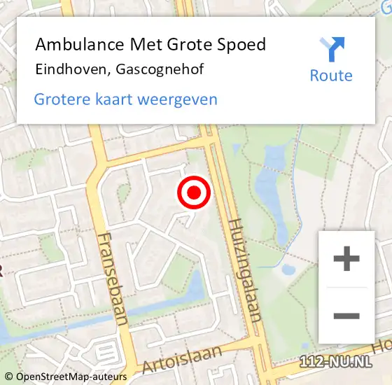 Locatie op kaart van de 112 melding: Ambulance Met Grote Spoed Naar Eindhoven, Gascognehof op 11 december 2016 20:10