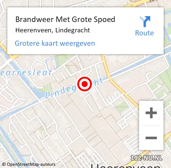 Locatie op kaart van de 112 melding: Brandweer Met Grote Spoed Naar Heerenveen, Lindegracht op 11 december 2016 20:24