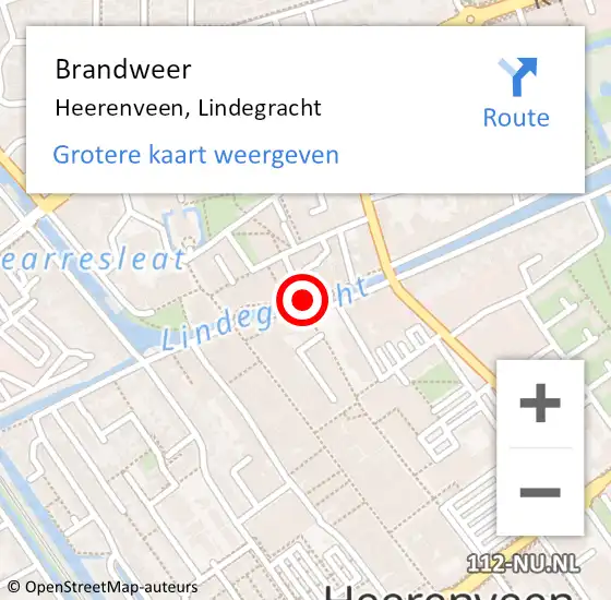 Locatie op kaart van de 112 melding: Brandweer Heerenveen, Lindegracht op 11 december 2016 20:27