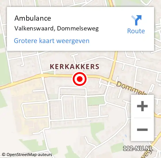 Locatie op kaart van de 112 melding: Ambulance Valkenswaard, Dommelseweg op 11 december 2016 21:50