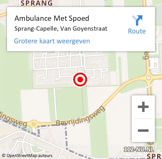 Locatie op kaart van de 112 melding: Ambulance Met Spoed Naar Sprang-Capelle, Van Goyenstraat op 11 december 2016 22:33