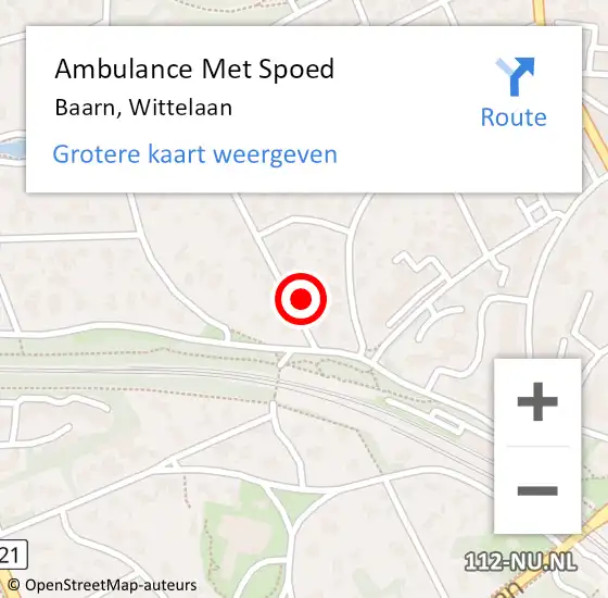 Locatie op kaart van de 112 melding: Ambulance Met Spoed Naar Baarn, Wittelaan op 11 december 2016 23:03