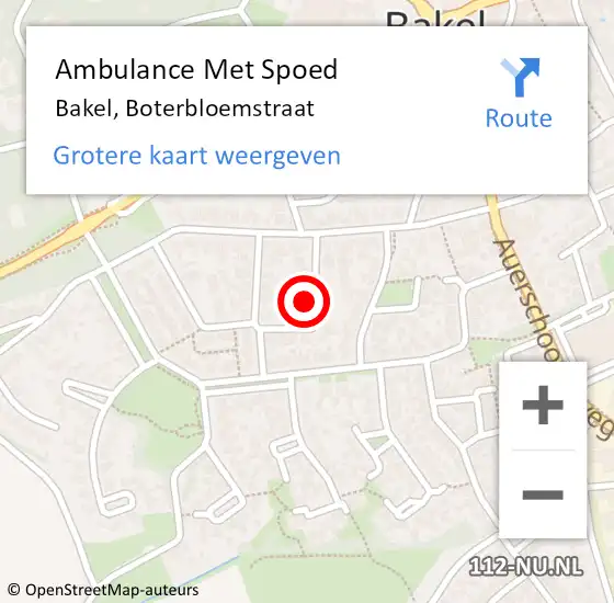 Locatie op kaart van de 112 melding: Ambulance Met Spoed Naar Bakel, Boterbloemstraat op 11 december 2016 23:34