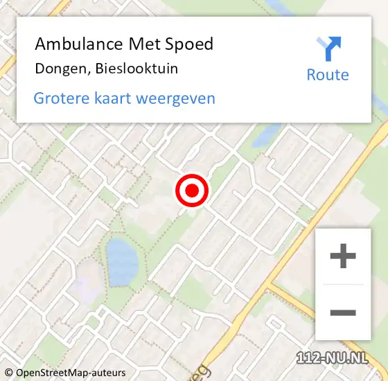 Locatie op kaart van de 112 melding: Ambulance Met Spoed Naar Dongen, Bieslooktuin op 11 december 2016 23:54