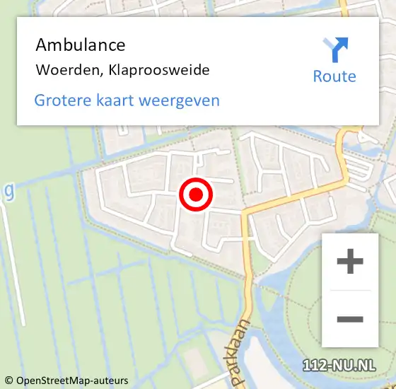 Locatie op kaart van de 112 melding: Ambulance Woerden, Klaproosweide op 12 december 2016 00:18