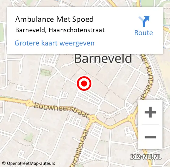 Locatie op kaart van de 112 melding: Ambulance Met Spoed Naar Barneveld, Haanschotenstraat op 12 december 2016 03:13