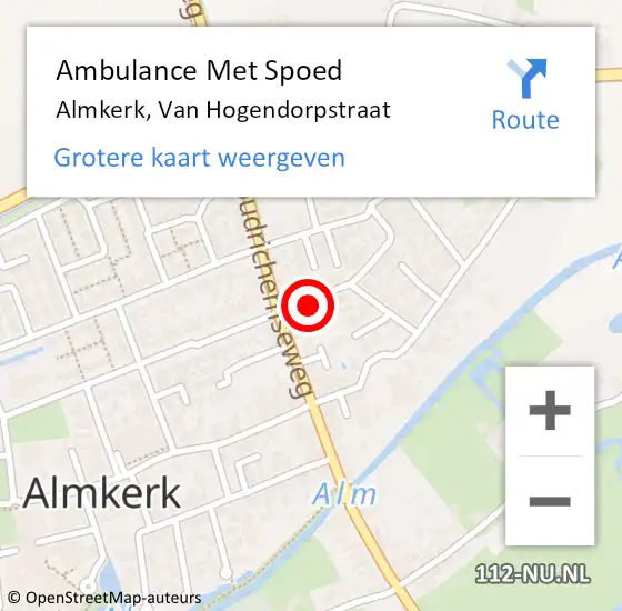 Locatie op kaart van de 112 melding: Ambulance Met Spoed Naar Almkerk, Van Hogendorpstraat op 12 december 2016 04:23