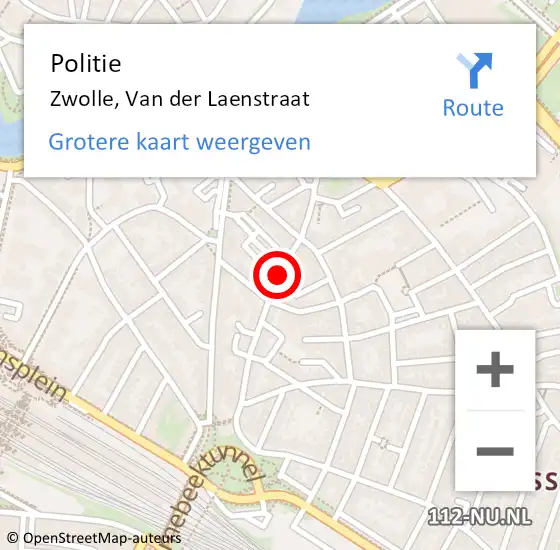 Locatie op kaart van de 112 melding: Politie Zwolle, Van der Laenstraat op 12 december 2016 04:33