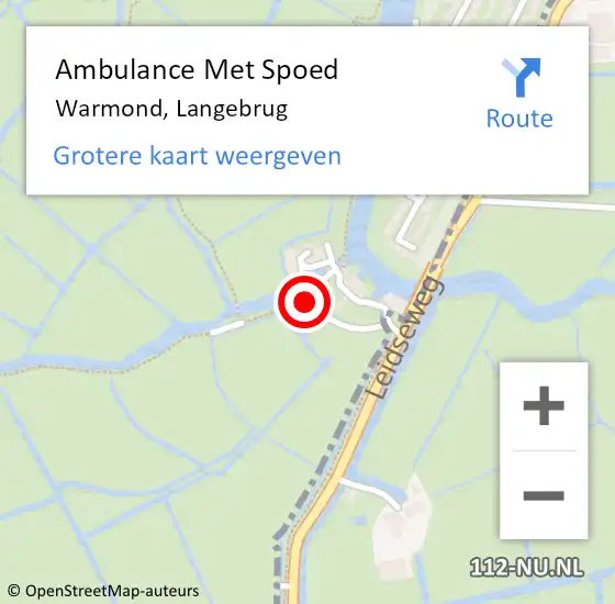 Locatie op kaart van de 112 melding: Ambulance Met Spoed Naar Warmond, Langebrug op 12 december 2016 10:41