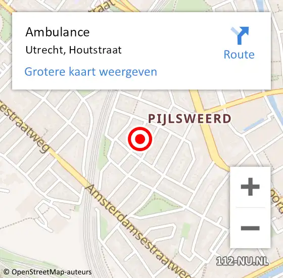 Locatie op kaart van de 112 melding: Ambulance Utrecht, Houtstraat op 12 december 2016 10:43