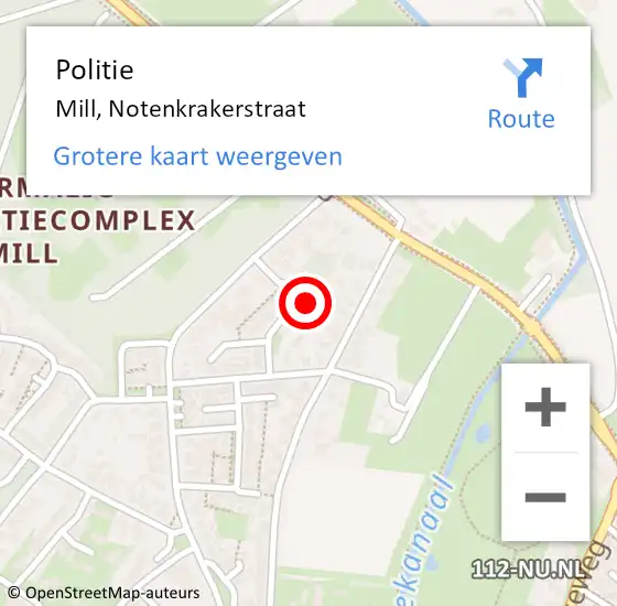 Locatie op kaart van de 112 melding: Politie Mill, Notenkrakerstraat op 12 december 2016 11:31