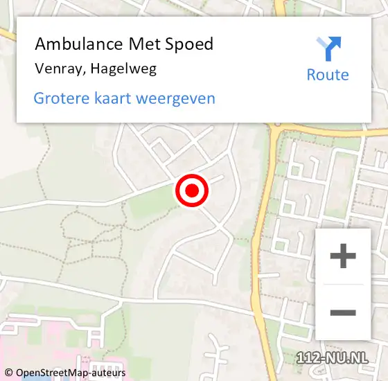 Locatie op kaart van de 112 melding: Ambulance Met Spoed Naar Venray, Hagelweg op 18 september 2013 10:56