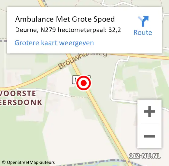 Locatie op kaart van de 112 melding: Ambulance Met Grote Spoed Naar Deurne, N279 hectometerpaal: 32,2 op 12 december 2016 11:59