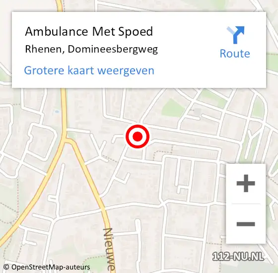 Locatie op kaart van de 112 melding: Ambulance Met Spoed Naar Rhenen, Domineesbergweg op 12 december 2016 12:06