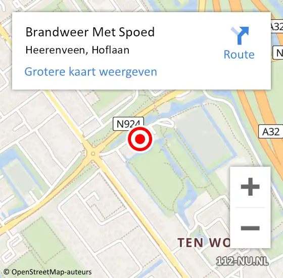 Locatie op kaart van de 112 melding: Brandweer Met Spoed Naar Heerenveen, Hoflaan op 12 december 2016 12:17