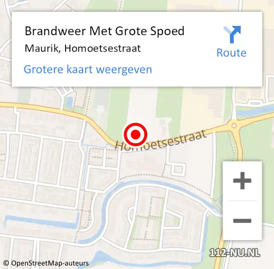 Locatie op kaart van de 112 melding: Brandweer Met Grote Spoed Naar Maurik, Homoetsestraat op 12 december 2016 13:57