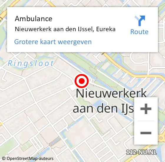 Locatie op kaart van de 112 melding: Ambulance Nieuwerkerk aan den IJssel, Eureka op 12 december 2016 14:18