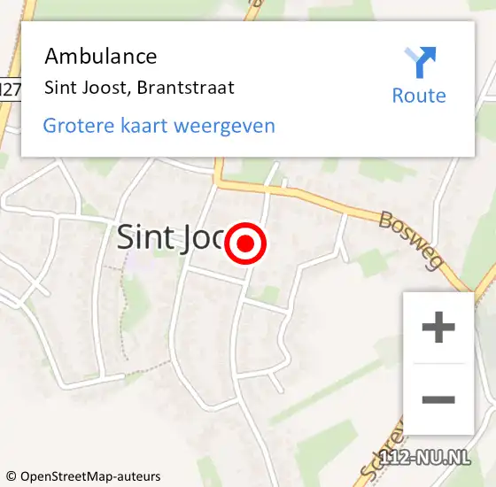 Locatie op kaart van de 112 melding: Ambulance Sint Joost, Brantstraat op 12 december 2016 15:01