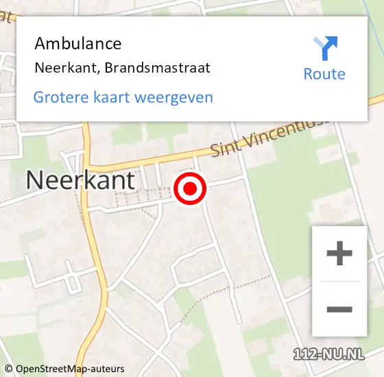 Locatie op kaart van de 112 melding: Ambulance Neerkant, Brandsmastraat op 12 december 2016 15:09