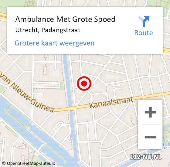 Locatie op kaart van de 112 melding: Ambulance Met Grote Spoed Naar Utrecht, Padangstraat op 12 december 2016 15:12