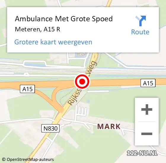 Locatie op kaart van de 112 melding: Ambulance Met Grote Spoed Naar Meteren, A15 R op 12 december 2016 16:31