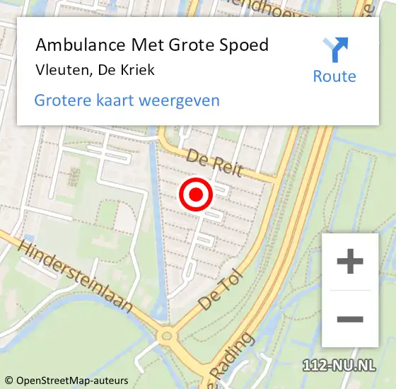 Locatie op kaart van de 112 melding: Ambulance Met Grote Spoed Naar Vleuten, De Kriek op 12 december 2016 16:35