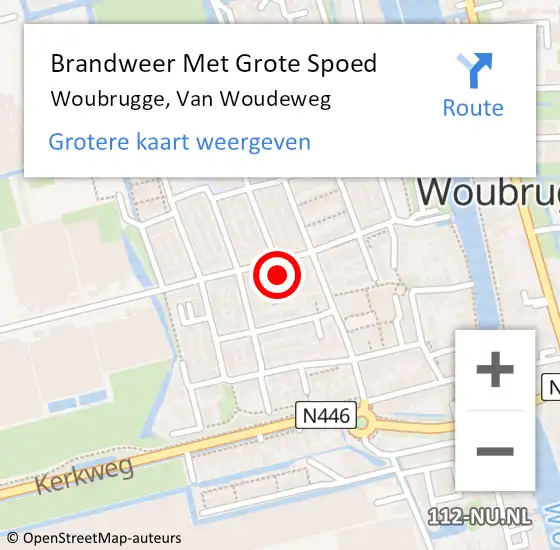 Locatie op kaart van de 112 melding: Brandweer Met Grote Spoed Naar Woubrugge, Van Woudeweg op 12 december 2016 16:59